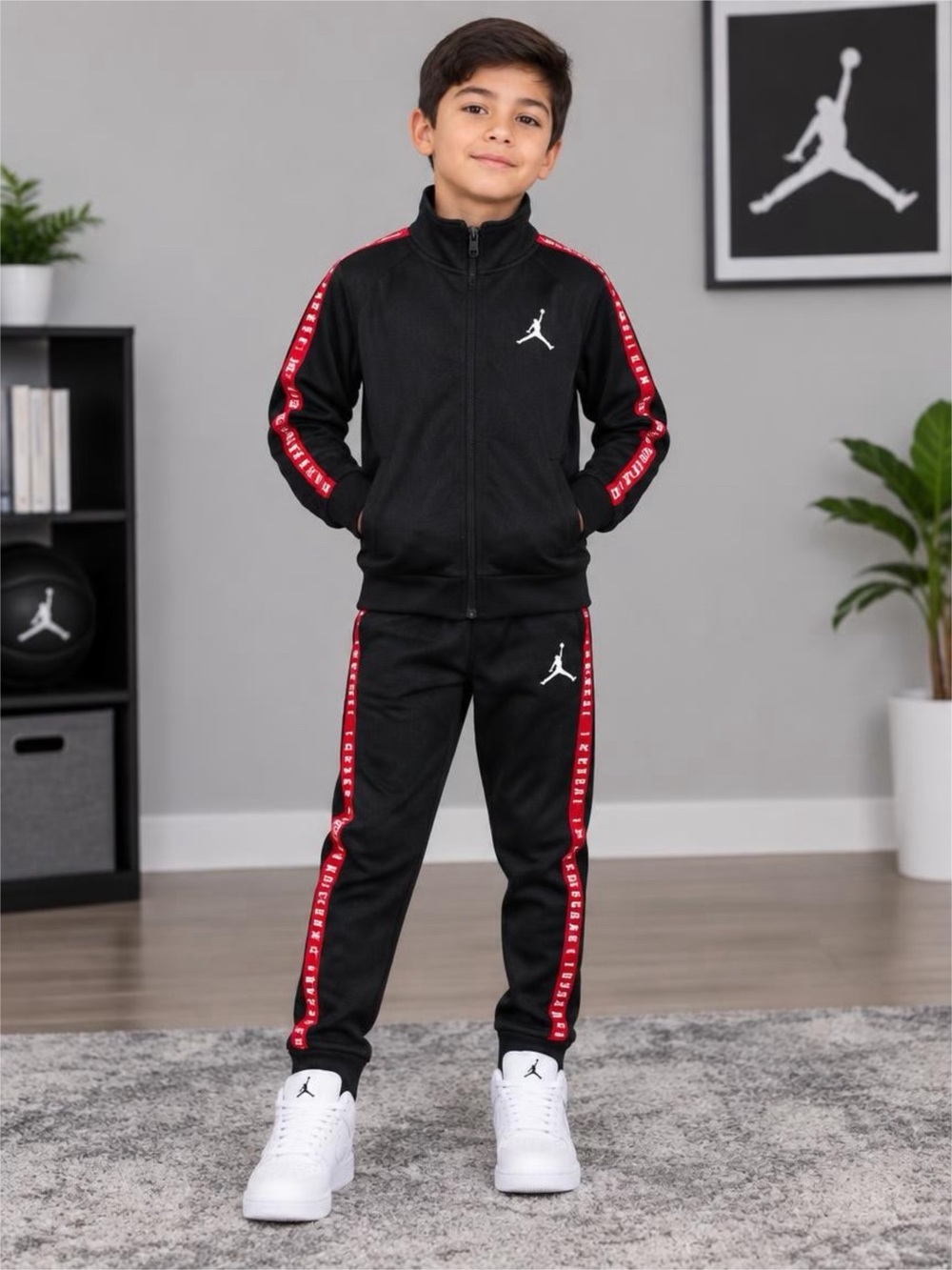 Jordan Black Track Suit with Red Piping and White Jumpman